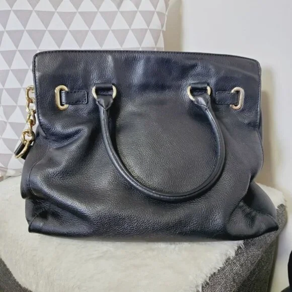 Michael Kors Satchel East West Hamilton Black Pebble Leather Bag Crossbody Strap - Picture 4 of 9